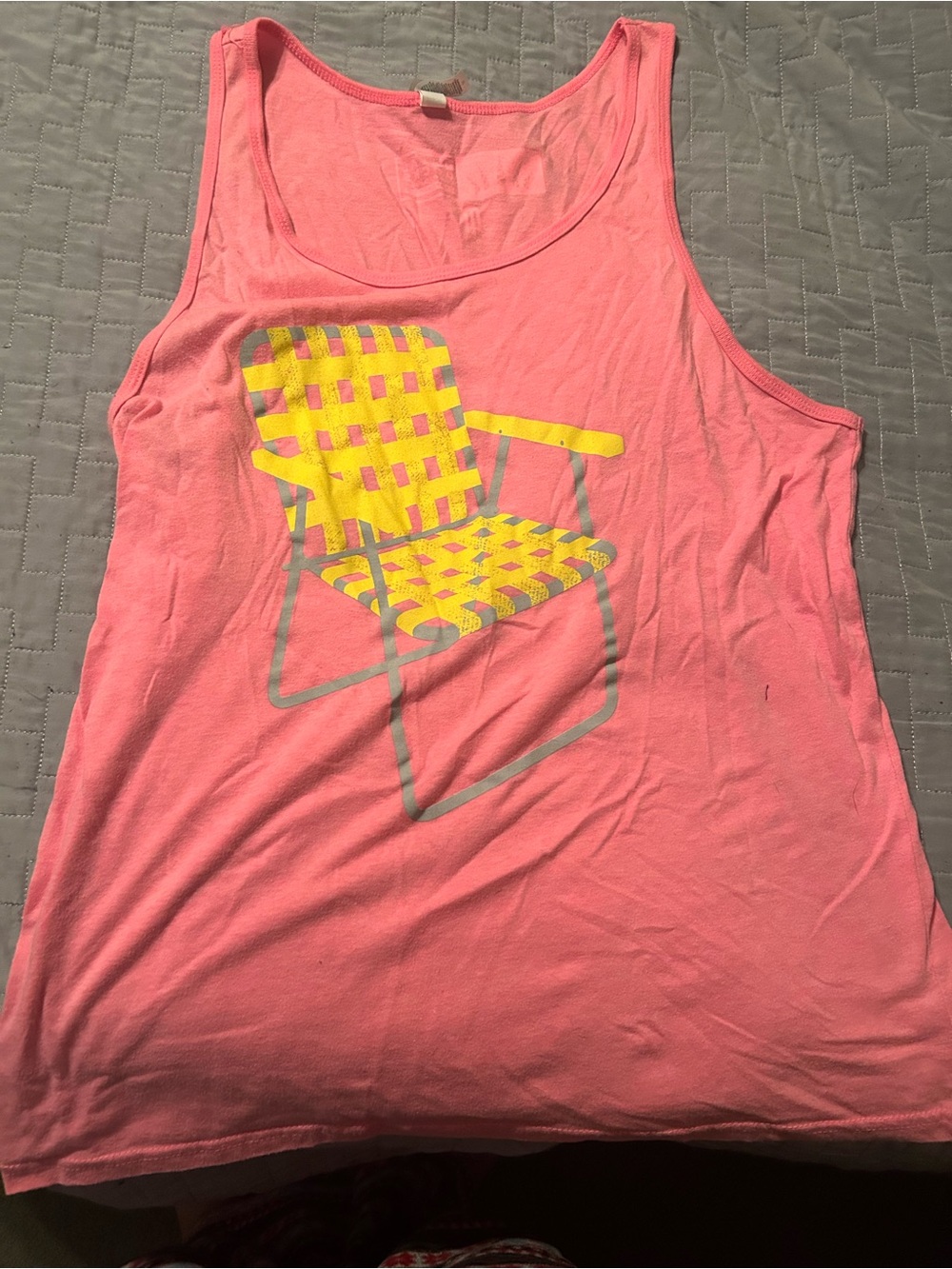 Bella Canvas Pink Tank with Yellow Lawn Chair Graphic
